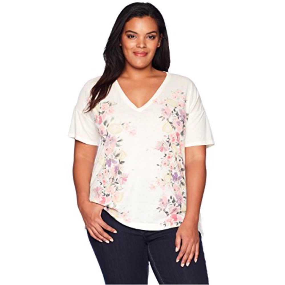 Lucky Brand Floral V Neck T Shirt - 1x